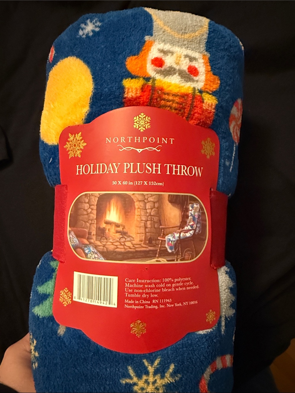 Northpoint Holiday Plush Throw - Blue with Nutcracker & Snowflake Print